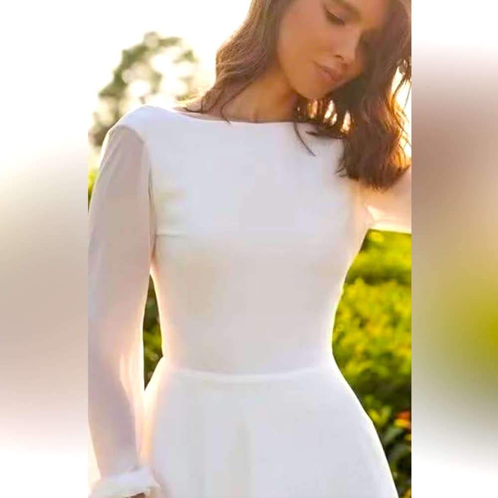 Chiffon long sleeve with lace cuffs boho wedding dress size 10 - Picture 4 of 9